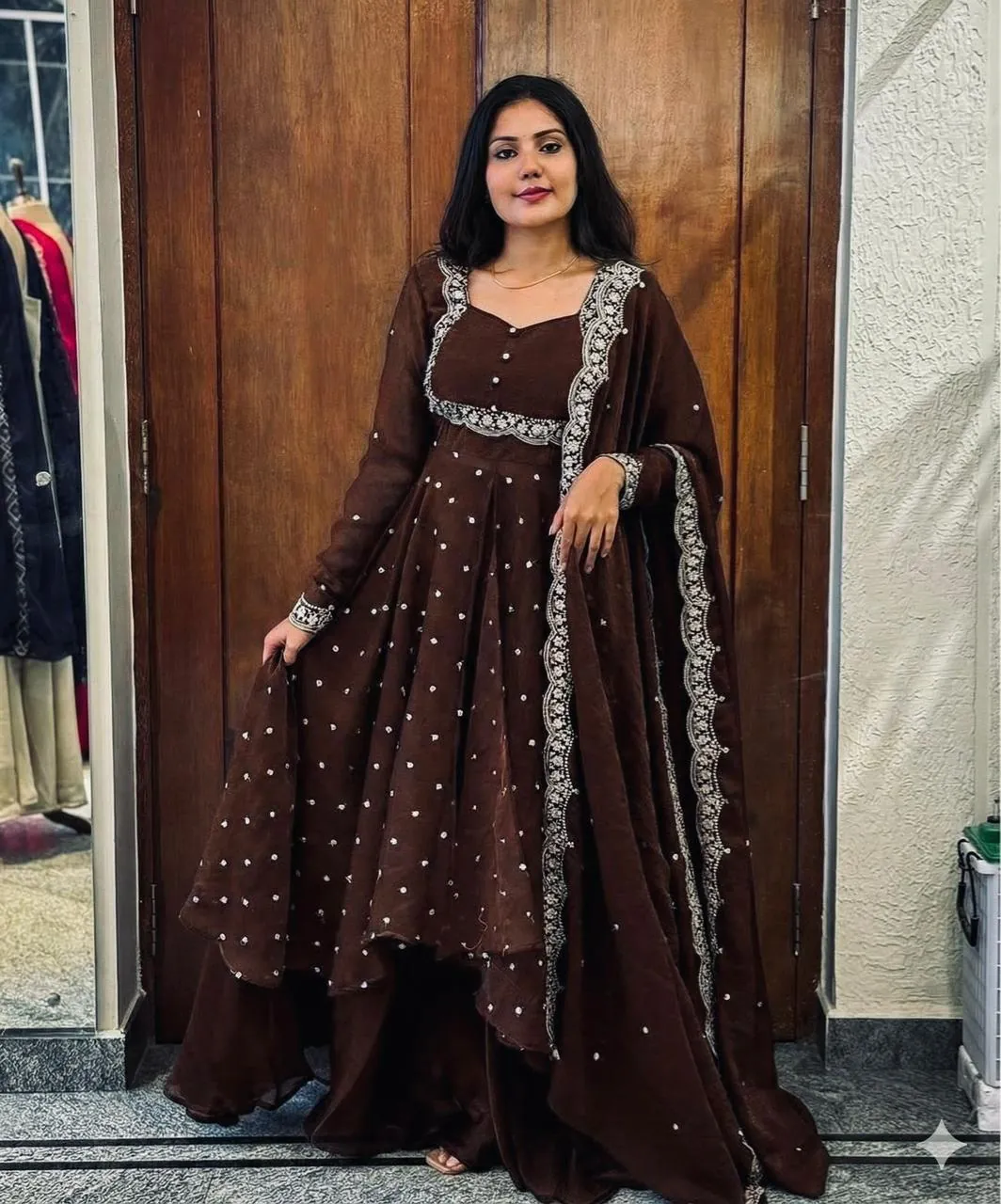 Chocolate Embroidered Anarkali Suit