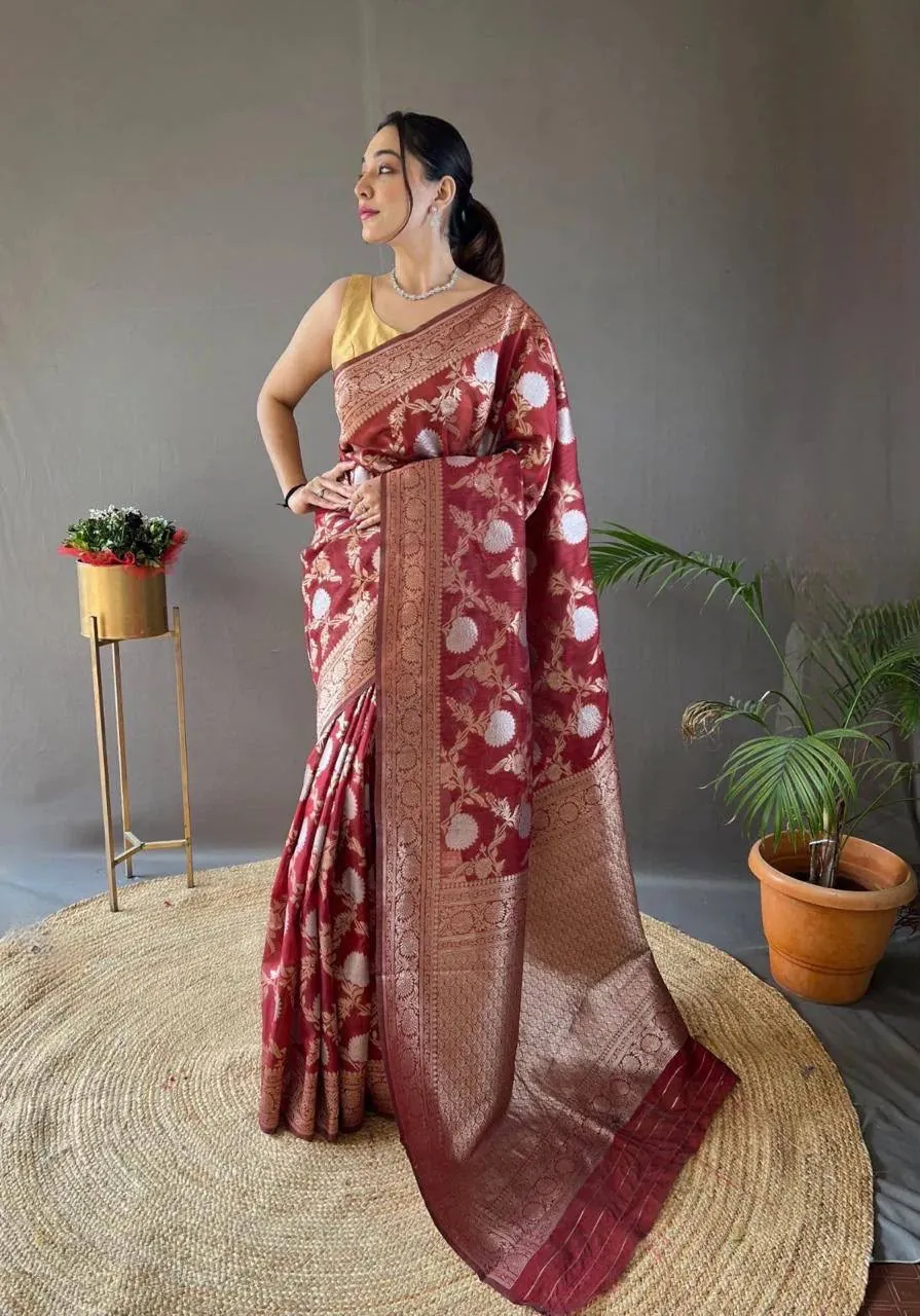 Crimson Banarasi Silk Saree