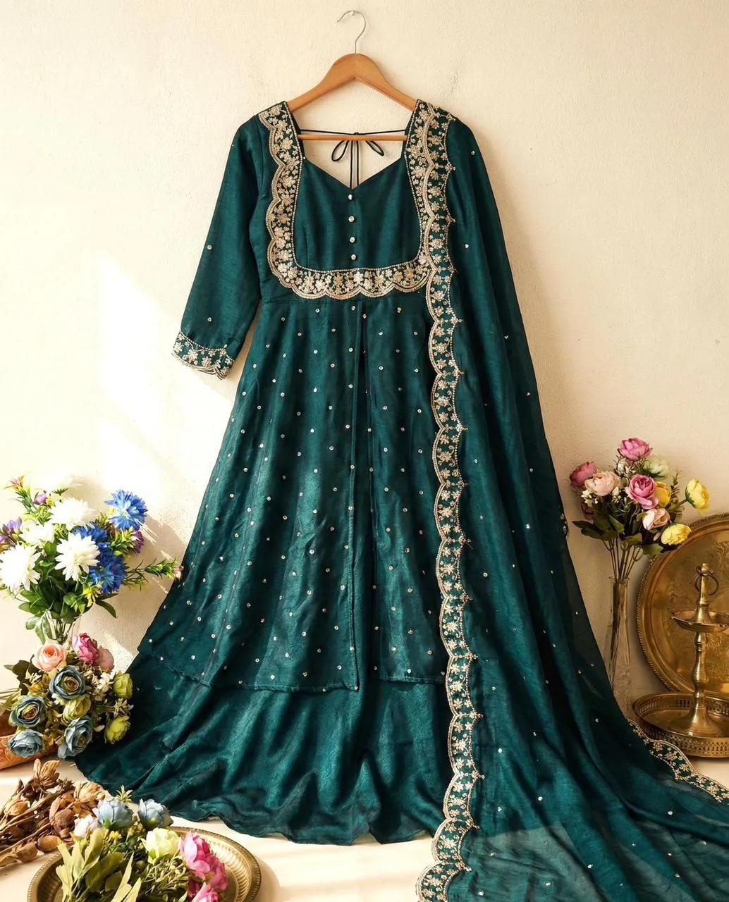 Emerald Embroidered Anarkali Suit