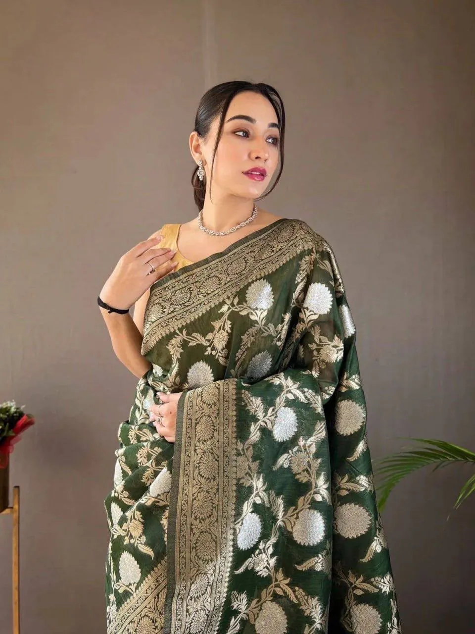 Forest Green Banarasi Silk Saree
