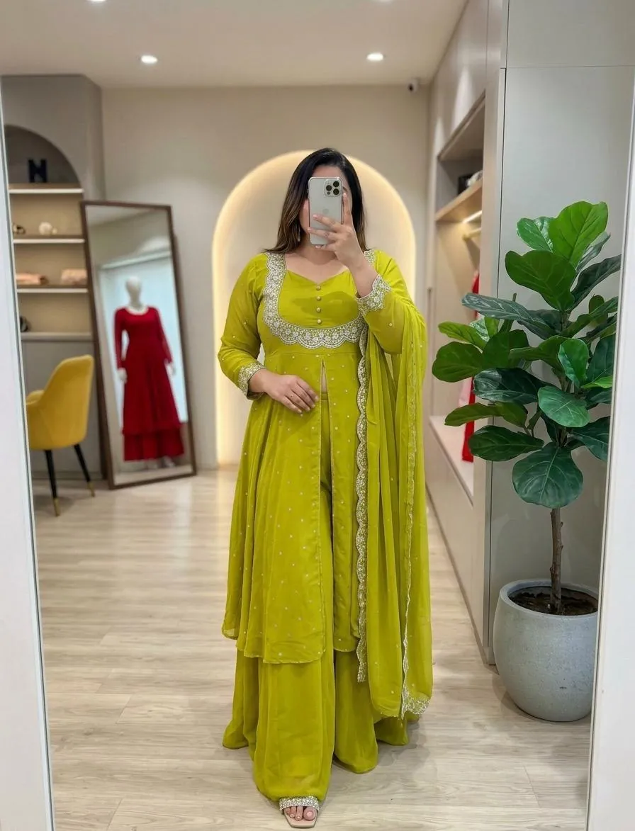 Lime Embroidered Anarkali Suit