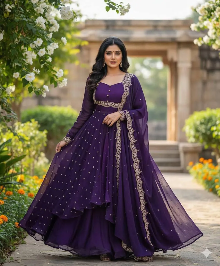 Royal Purple Embroidered Anarkali Suit
